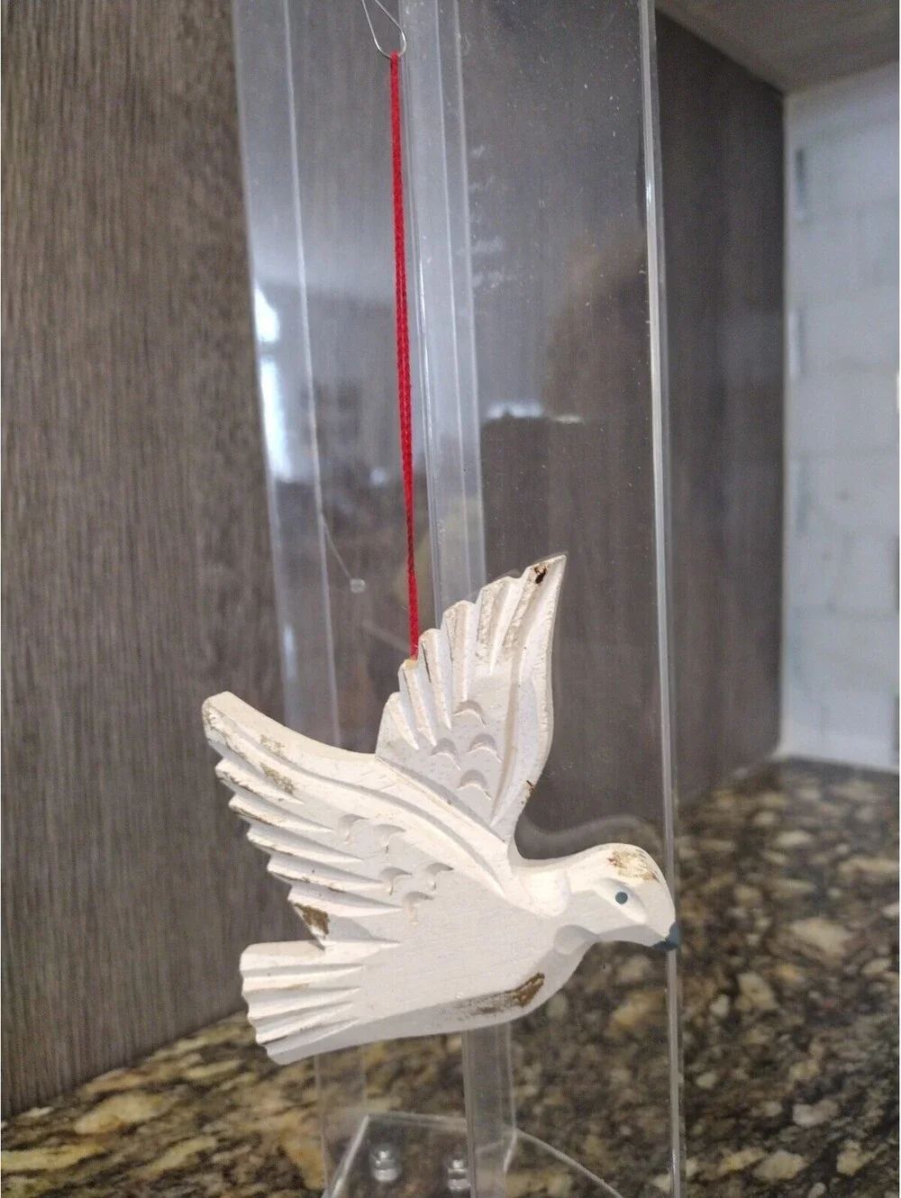 Wooden White Dove Winter Christmas Ornament Santa 3.5